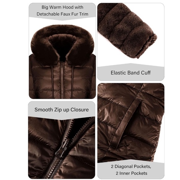 Brown Double Sided Faux Fur Puffer Jacket Hooded-Fur - Picture 4 of 6